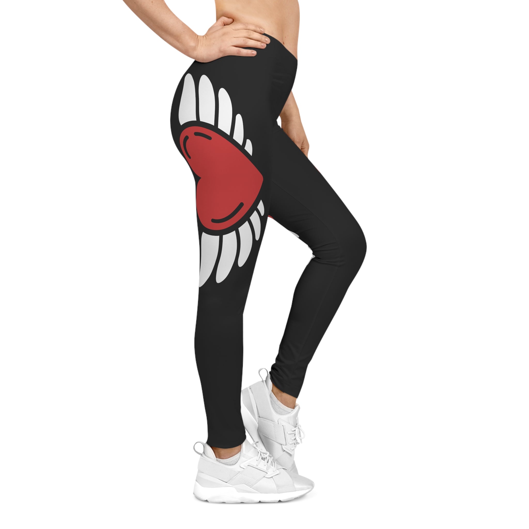 Stylish Women's Casual Leggings with Heart & Wing Design